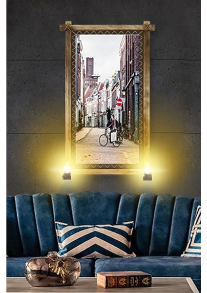 - Rustik Işıklı Sokak Kanvas Rustik Tablo K modelleri