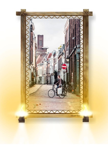 - Rustik Işıklı Sokak Kanvas Rustik Tablo O