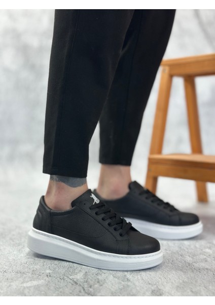 ET0423 Kalın Yüksek Taban Siyah Bağcıklı Spor Erkek Ayakkabı indirimleri