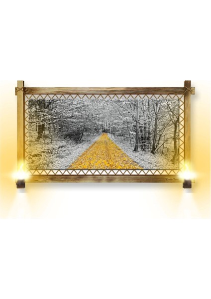 Marsilyan- Rustik Işıklı Orman Sarı Yol Kanvas Rustik Tablo K