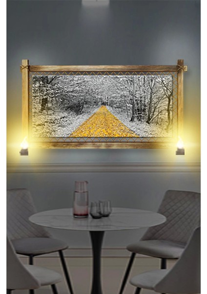 Marsilyan- Rustik Işıklı Orman Sarı Yol Kanvas Rustik Tablo K fiyatları