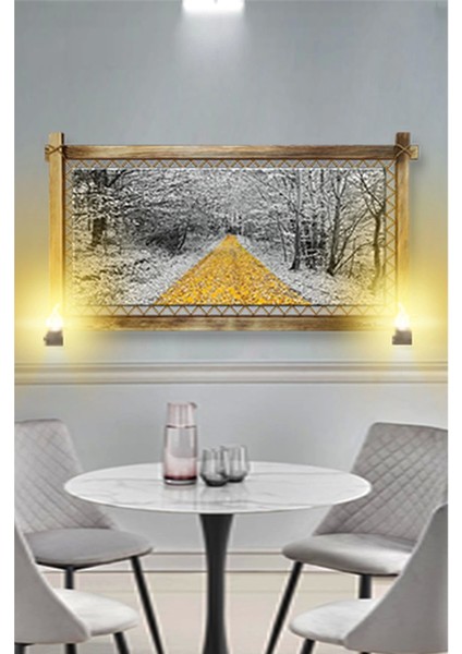 Marsilyan- Rustik Işıklı Orman Sarı Yol Kanvas Rustik Tablo K modelleri