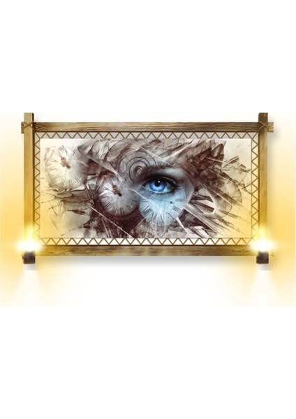 - Rustik Işıklı Soyut Göz Kanvas Rustik Tablo B