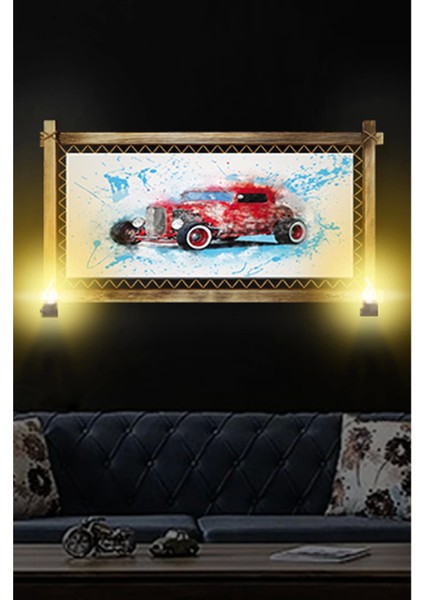 Marsilyan- Rustik Işıklı Kırmızı Antika Kanvas Rustik Tablo O fiyatları