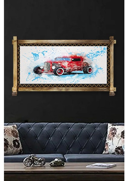 Marsilyan- Rustik Işıklı Kırmızı Antika Kanvas Rustik Tablo O fırsatları