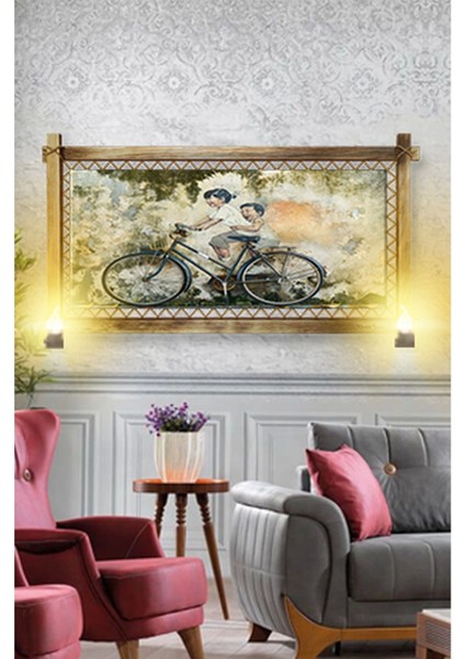 - Rustik Işıklı Bisikletli Çocuk Kanvas Rustik Tablo K modelleri