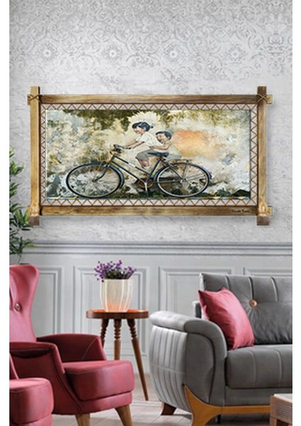 - Rustik Işıklı Bisikletli Çocuk Kanvas Rustik Tablo K fırsatları
