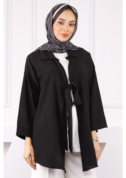 Siyah Ön Bağlamalı Içlikli Kimono 2'li Takım