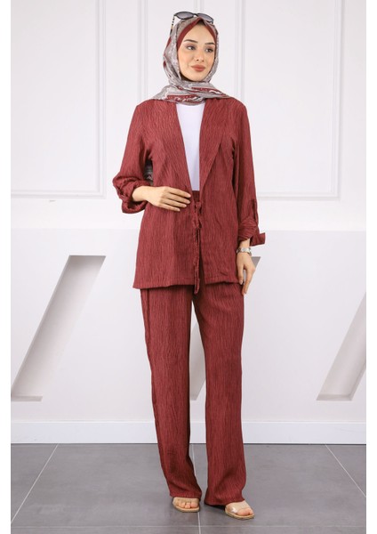 Bordo Ön Bağlamalı Kimono Pantolonlu Takım fiyatları
