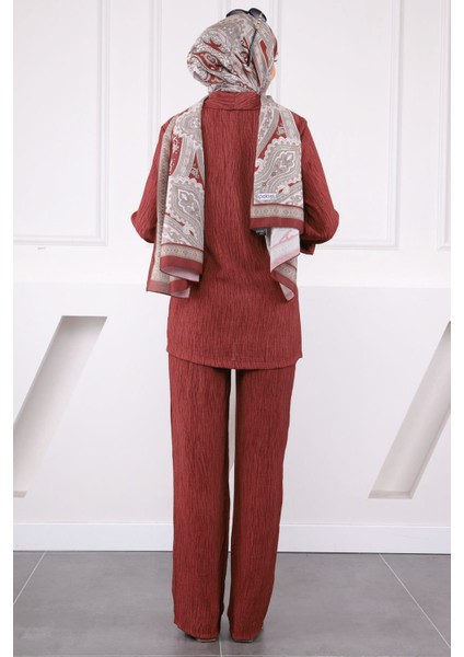 Bordo Ön Bağlamalı Kimono Pantolonlu Takım modelleri