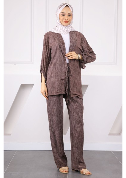 Vizon Ön Bağlamalı Kimono Pantolonlu Takım