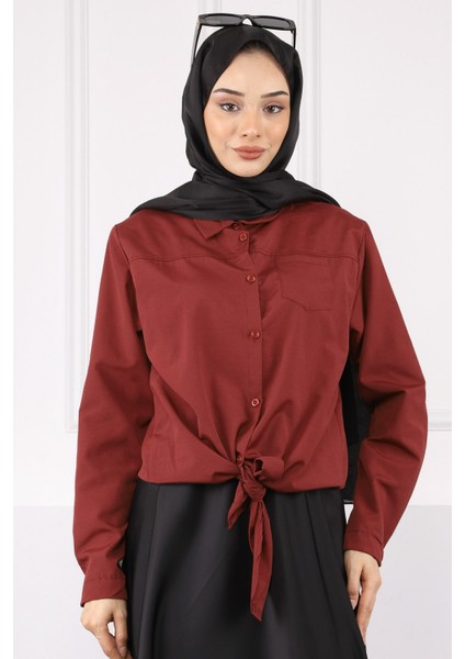 Bordo Tek Cepli Ön Bağlamalı Gömlek