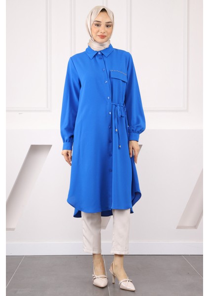 Saks Mavi Yan Bağlamalı Linda Tunik