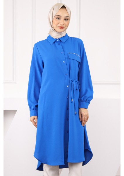 Saks Mavi Yan Bağlamalı Linda Tunik fırsatları