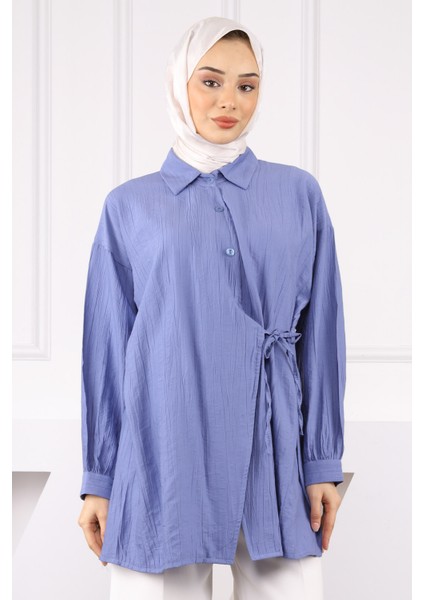 Indigo Yandan Bağlamalı Gömlek