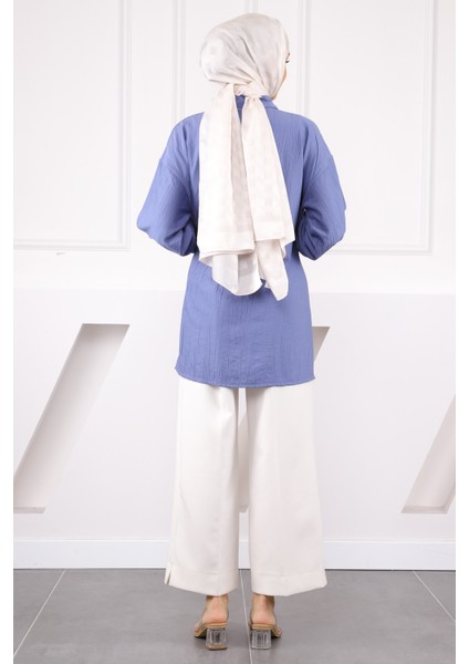 Indigo Yandan Bağlamalı Gömlek