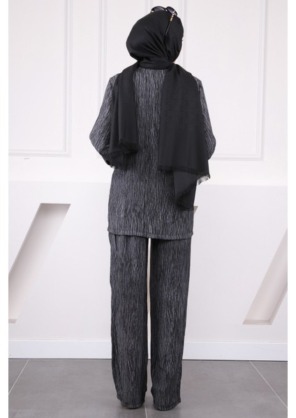 Siyah Ön Bağlamalı Kimono Pantolonlu Takım modelleri