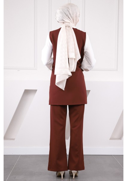 Bordo Gömlek Yelek Pantolonlu 3'lü Kombin Takım modelleri