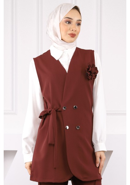 Bordo Gömlek Yelek Pantolonlu 3'lü Kombin Takım fırsatları