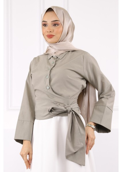 Haki Bel Bağlamalı Gömlek