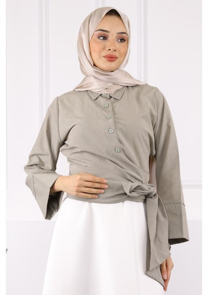 Haki Bel Bağlamalı Gömlek modelleri