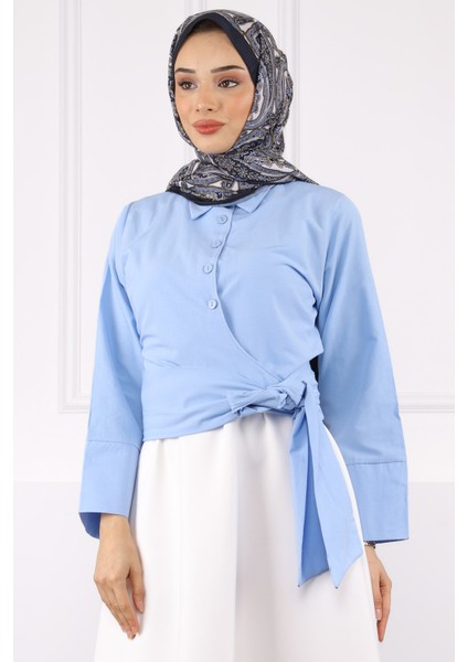 Bebe Mavi Bel Bağlamalı Gömlek