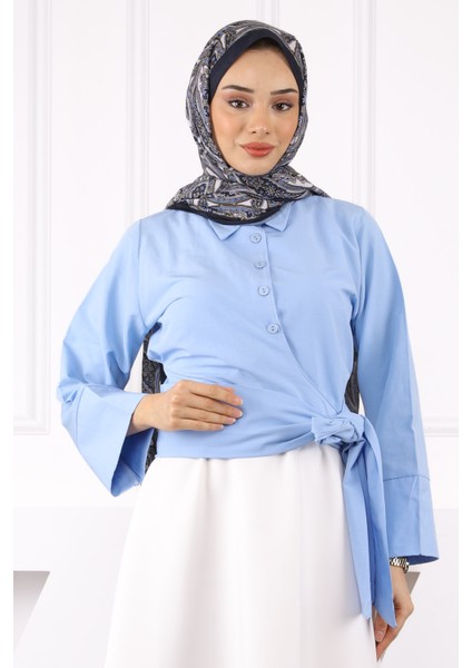 Bebe Mavi Bel Bağlamalı Gömlek fiyatları