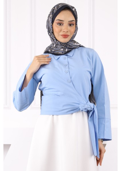 Bebe Mavi Bel Bağlamalı Gömlek modelleri