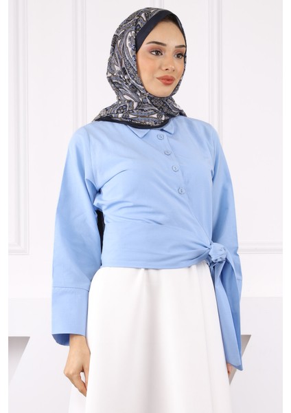 Bebe Mavi Bel Bağlamalı Gömlek fırsatları