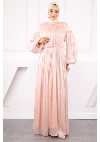 Pudra Balon Kol Piliseli Şifon Abiye fiyatları