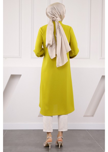 Yağ Yeşili Yan Bağlamalı Linda Tunik modelleri