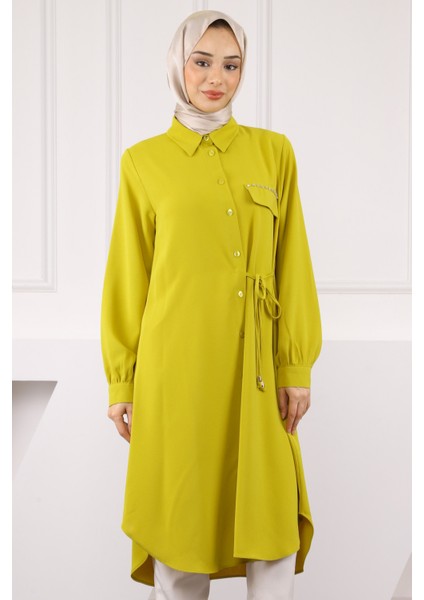 Yağ Yeşili Yan Bağlamalı Linda Tunik fırsatları