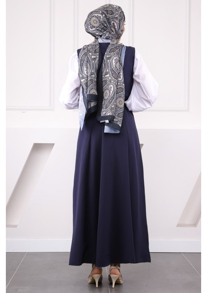 Lacivert Önü Düğmeli Kemerli Jile Elbise modelleri