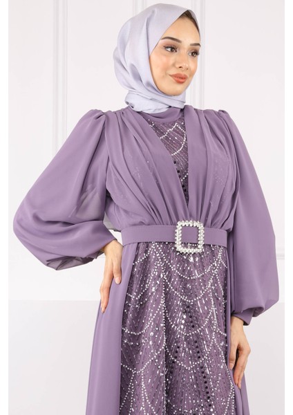 Lila Boncuklu Şifon Abiye fırsatları