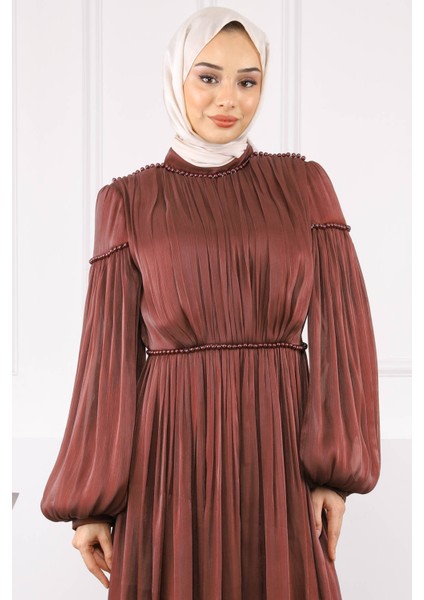 Bordo Balon Kol Piliseli Şifon Abiye fırsatları