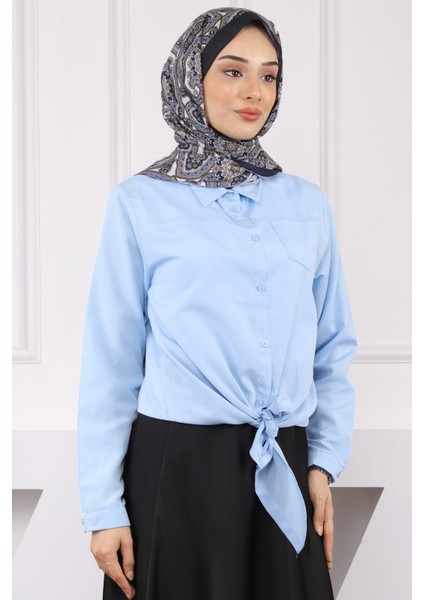 Bebe Mavi Tek Cepli Ön Bağlamalı Gömlek modelleri