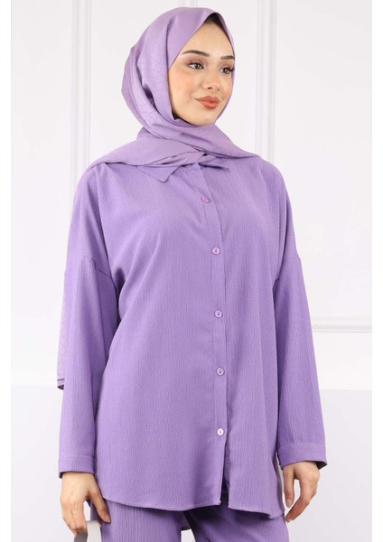 Lila Bürümcük Gömlek Pantolon Takım