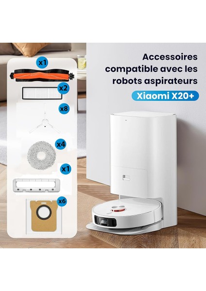 Xiaomi X20+ Robot Süpürge Aksesuarları Ana Yan Fırça Hepa Filtre Paspas Bezi Toz Torbaları Yedek Parçaları (Yurt Dışından)