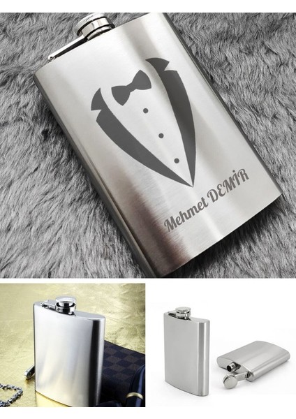 Kişiye Özel Smokin Damat Temalı 9 Oz Çelik Cep Matarası 266 ml Sevgiliye