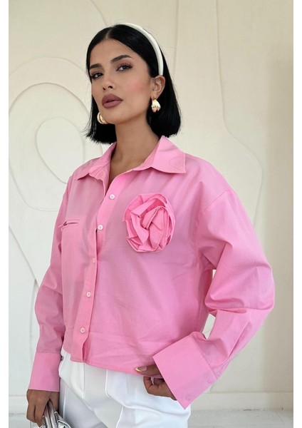 Pembe Fleto Cepli Poplin Gömlek