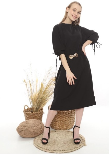 Siyah Topshop Yırtmaçlı Elbise