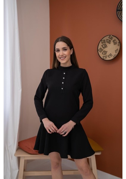 Siyah Klasik Düz Mini Elbise