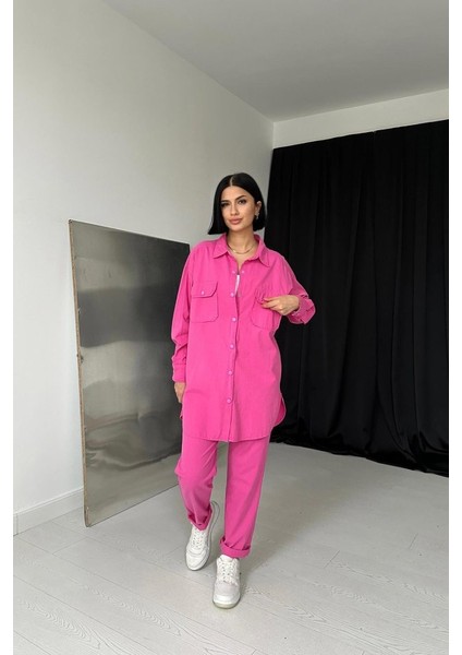 Fuşya Gömlek ve Çıtçıtlı Pantolon Takım