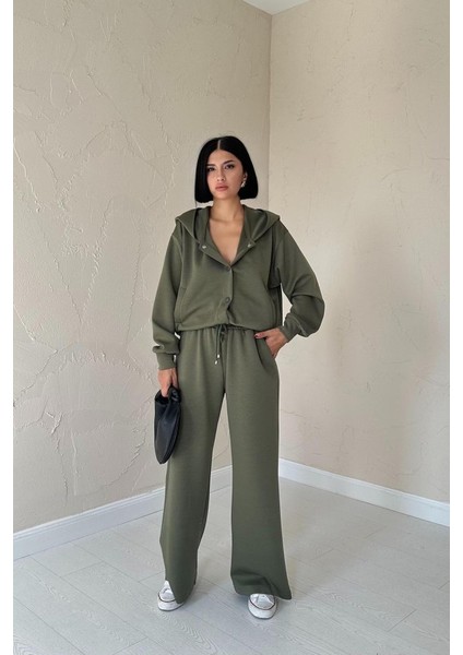Haki Beli Lastikli Ceket ve Pantolon Takım