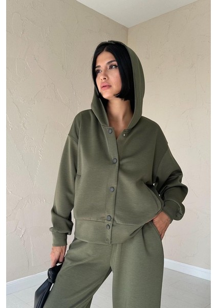 Haki Beli Lastikli Ceket ve Pantolon Takım