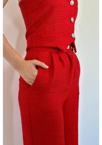 Kırmızı Yelek ve Pantolon Takım