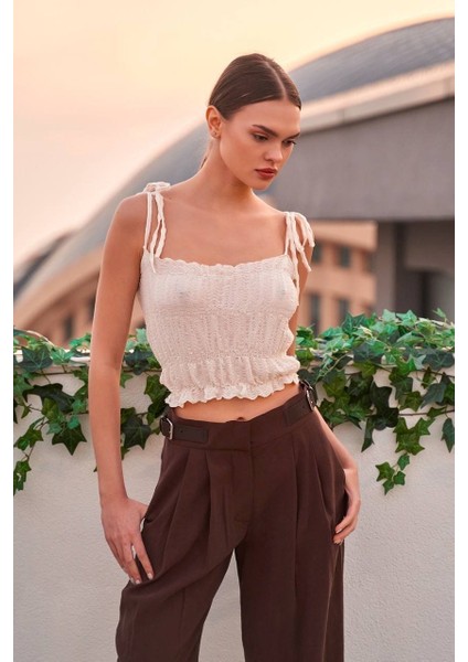 Gipeli Askılı Crop Atlet - Beyaz Beyaz - 36