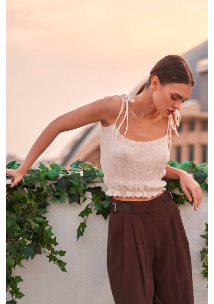Gipeli Askılı Crop Atlet - Beyaz Beyaz - 36