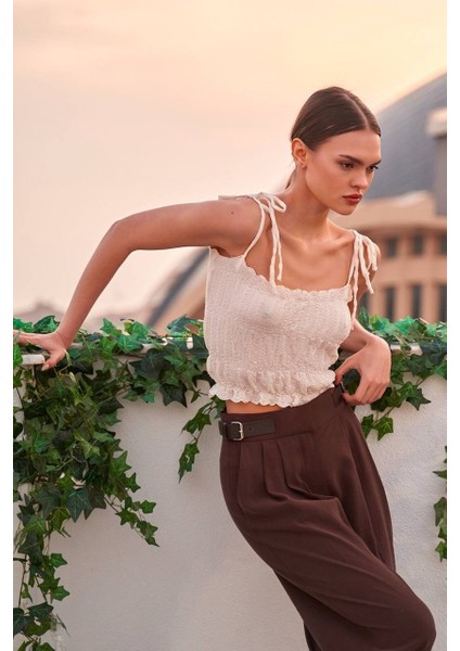 Gipeli Askılı Crop Atlet - Beyaz Beyaz - 36