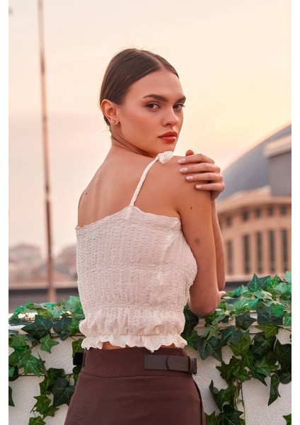 Gipeli Askılı Crop Atlet - Beyaz Beyaz - 36